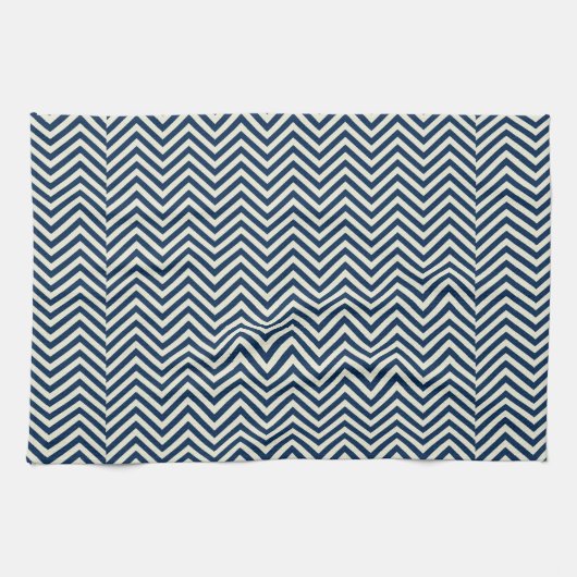 Navy Zig Zag Wave Pattern Theedoek (Horizontaal)