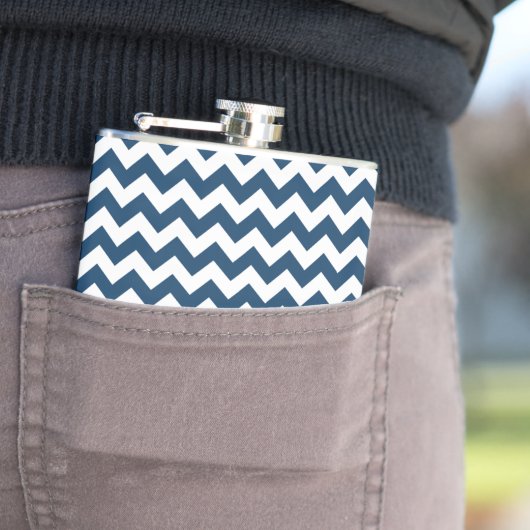 Navy zigzag, Navy Chevron, Geometrisch patroon Heupfles (Voorbeeld)