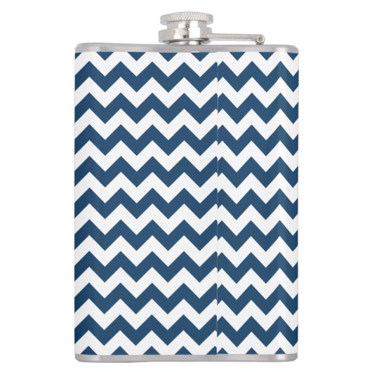 Navy zigzag, Navy Chevron, Geometrisch patroon Heupfles (Achterkant)