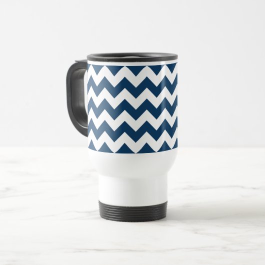 Navy zigzag, Navy Chevron, Geometrisch patroon Reisbeker (Voorkant links)