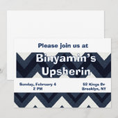 Navy zigzag upsherin uitnodiging (Voorkant / Achterkant)