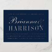 Navy Zijne en Hers Elegant Couples Shower Silver Folie Uitnodiging (Voorkant)