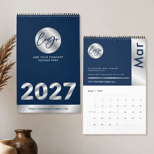 Navy & Zilver Bedrijfslogo Promotioneel 2027 Kalender
