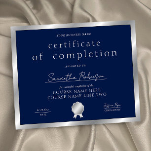Navy & Zilver Certificaat van Voltooiing Award