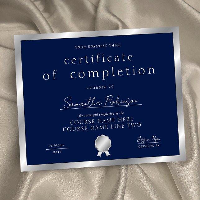 Navy & Zilver Certificaat van Voltooiing Award (Creator heeft geüpload)