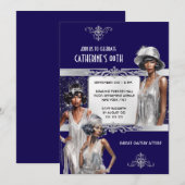 Navy zilver Great Gatsby Flapper meisjes verjaarda Kaart (Voorkant / Achterkant)