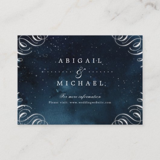 Navy zilver  kalligrafie bruiloft invoegen informatiekaartje (Voorkant)