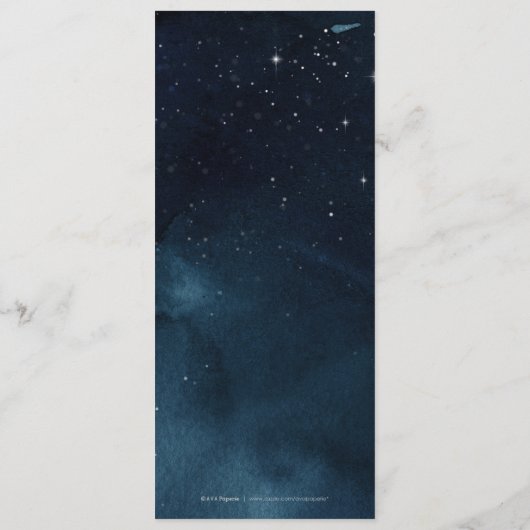 Navy zilver  kalligrafie glam bruiloft menu (Achterkant)