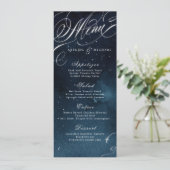 Navy zilver kalligrafie glam bruiloft menu (Staand voorkant)