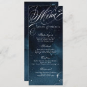 Navy zilver  kalligrafie glam bruiloft menu (Voorkant / Achterkant)