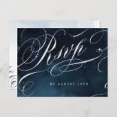Navy zilver  kalligrafie glam bruiloft RSVP Uitnodiging Briefkaart (Voorkant / Achterkant)