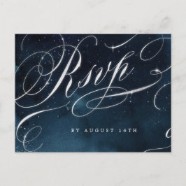 Navy zilver kalligrafie glam bruiloft RSVP Uitnodiging Briefkaart