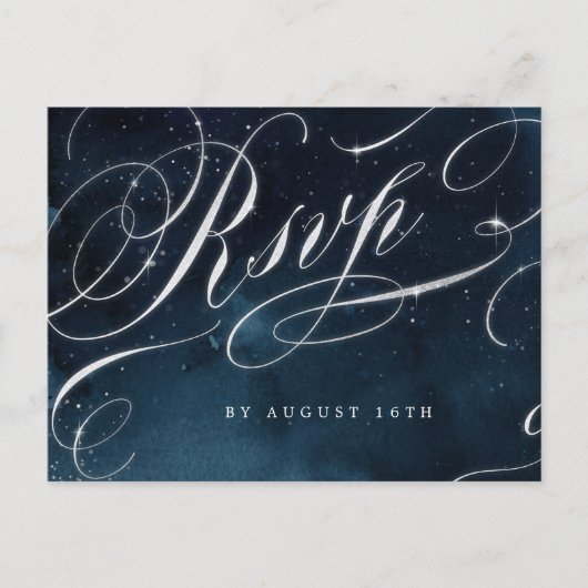 Navy zilver  kalligrafie glam bruiloft RSVP Uitnodiging Briefkaart (Voorkant)