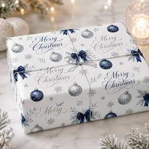 Navy Zilver Prettig Kerst Typografie Vakantie Cadeaupapier