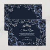 Navy Zilver Quinceanera Bedankkaart (Voorkant / Achterkant)