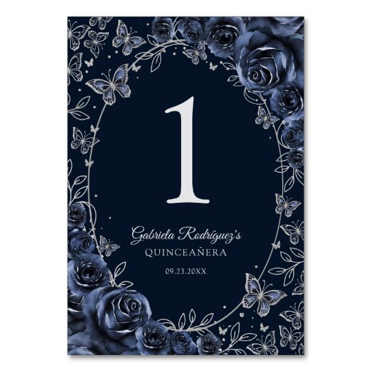 Navy Zilver Quinceanera Kaart (Voorkant)