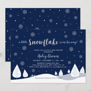 Navy & Zilver Winter Wonderland Jongens Baby Showe Kaart