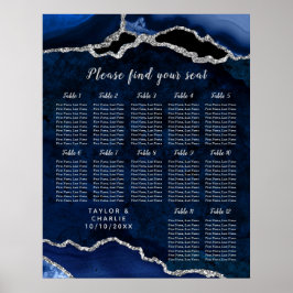 Navy Zilveren Agaat Trouwstoelenkaart 12 Tafels Poster