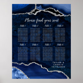 Navy Zilveren Agaat Trouwstoelenkaart 8 Tafel Poster
