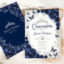 Navy Zilveren Bloemige Quinceanera