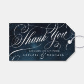 Navy zilveren kalligrafie glam bruiloft dank u cadeaulabel (Voorkant (Horizontaal))
