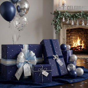 Navy Zilveren Sterrenhemel Minimalistisch Cadeau Cadeaupapier