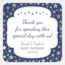 Navy Zilveren Twinkle sterren dank u gunst Vierkante Sticker