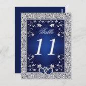 Navy, Zilvergrijs Bloemen Tafel Nummer Briefkaart (Voorkant / Achterkant)