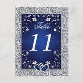 Navy, Zilvergrijs Bloemen Tafel Nummer Briefkaart (Voorkant)