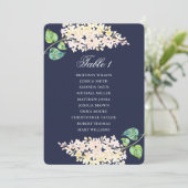 Navy zitkaart. Witte lila bloemenbruiloft Kaart (Staand voorkant)