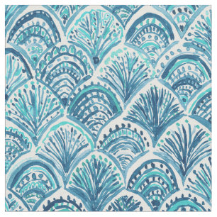 Navy ZOALS EEN MERMAID Nautical Fish Scales Patter Stof