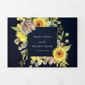 NAVY ZONNEBLOEM EUCALYPTUS WATERVERF FLORA TROUW DRIELUIK UITNODIGING (Cover)