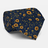 Navy Zonnebloem Stropdas (Opgerold)