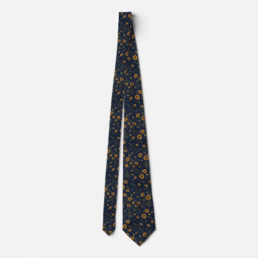 Navy Zonnebloem Stropdas (Achterkant)