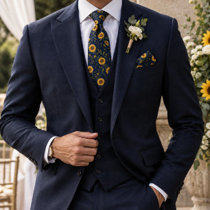 Navy Zonnebloem Stropdas