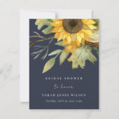 Navy Zonnebloem Waterverf Bloemen Vrijgezellenfees Kaart (Voorkant)