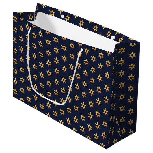 Navy zwart en wit Chanoeka Golden David Star Groot Cadeauzakje (Voorkant Gekanteld)