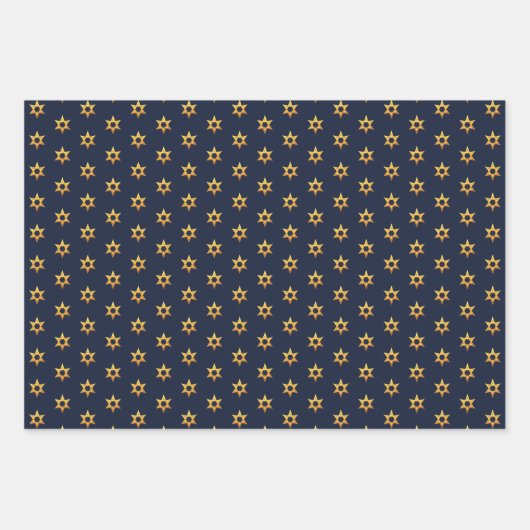 Navy zwart en wit Chanoeka Golden David Star Inpakpapier Vel (Voorkant 3)