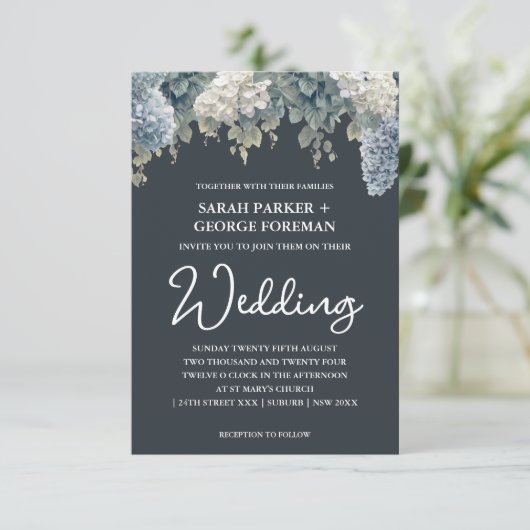 Navy Zwart Groen Bruiloft Uitnodigingen (Staand voorkant)