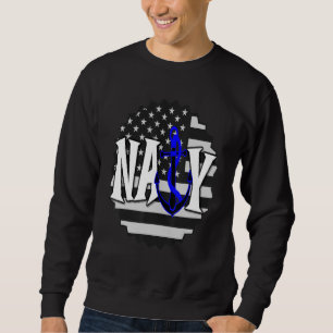 Navy Zwart-wit VS Vlag Blauw Anker Sailor V Trui