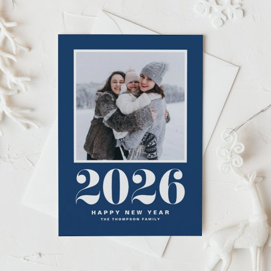 Navyblauw 2025 Krachtige Typografie Nieuwjaarsfoto Feestdagenkaart