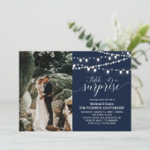 Navyblauw 25e foto huwelijksjubileum kaart (Staand voorkant)