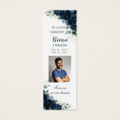 Navyblauw Bloemig Foto Funeral Herdenkingsbladwijz Mini Visitekaartjes (Voorkant)