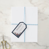 Navyblauw bordeauxrood bloemendesign bruidsbruilof cadeaulabel (Met Touw)