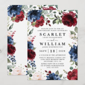 Navyblauw Bourgondië Roze Roze Jubileumfeest Kaart (Voorkant / Achterkant)