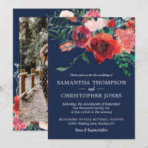 Navyblauw Bourgondiërood Koraal Bloem Foto Bruilof