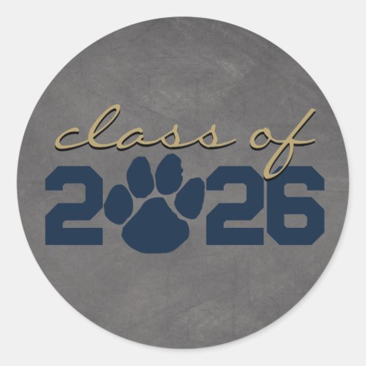 Navyblauw & Bronzen Pootafdruk Schoolbord Afstudee Ronde Sticker (Voorkant)