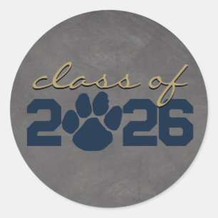 Navyblauw & Bronzen Pootafdruk Schoolbord Afstudee Ronde Sticker