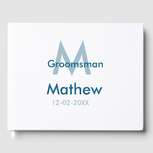 Navyblauw bruidsjonker naam letter datum mannelijk gastenboek (Voorkant)