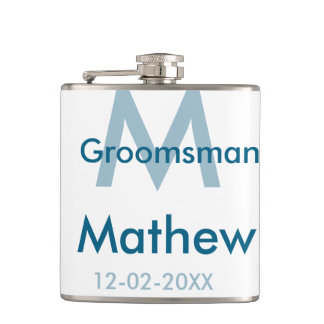 Navyblauw bruidsjonker naam letter datum mannelijk heupfles